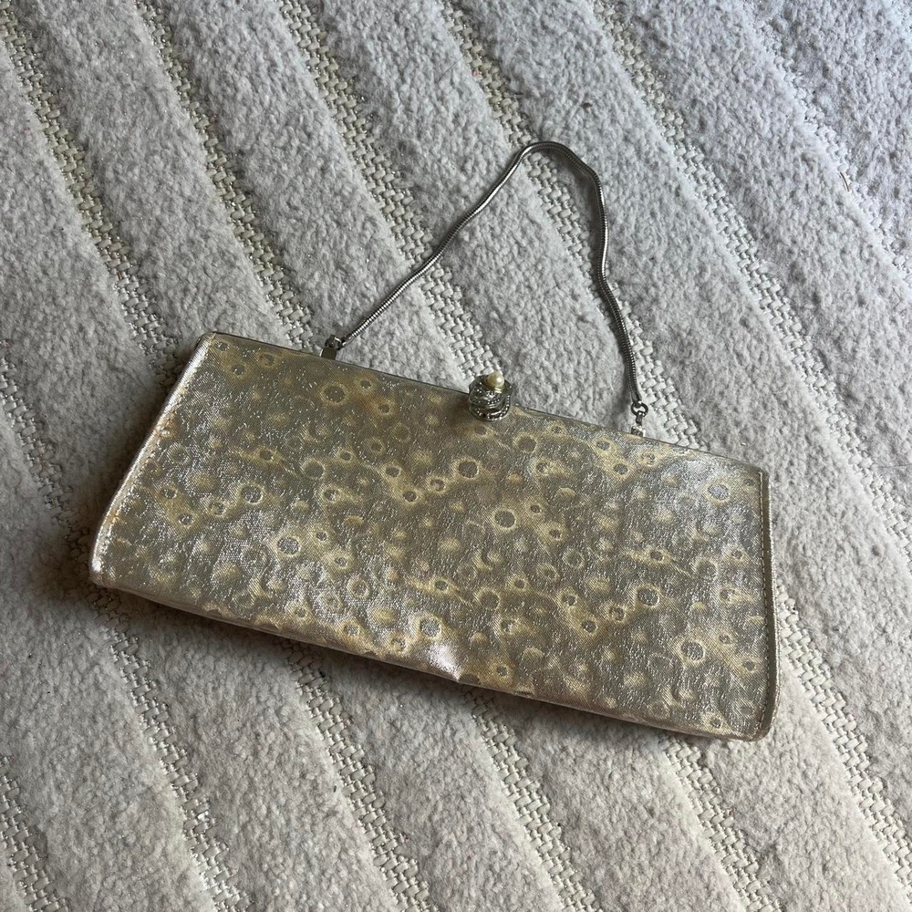 VTG silver-toned clutch metallic glam party cocktail MCM evening wear retro